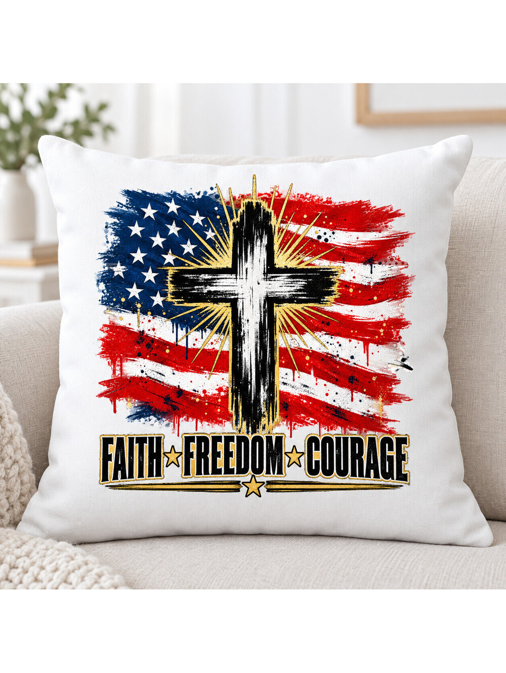 Faith Freedom Courage American Flag DTF Transfer 10 Inch Pack of 4